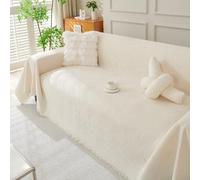 Highdi Modern Chenille Sofa Throws, Solid Color Throw Blanket with Tassels, Ersatile Soft Extra Large Throws for Settees Couch Sofa Bed Armchair, for All Seasons (Cream,230x300cm)