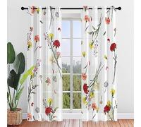 Highdi Net Curtains for Windows Semi Transparent, 2 Panels Sheer Voile Curtains for Living Room Voile Panel Eyelet Sheer Curtains for Kitchen, Balcony (Broken flowers 5,W140 x H213 cm)