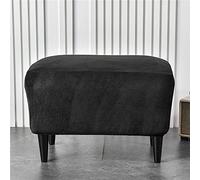 Highdi Ottoman Cover Rectangle Luxury Velvet, Solid Color Stretch Footstool Slipcover, Protector Cover with Elastic Bottom, Dustproof Removable Washable Footrest Pouffe Covers (Black)