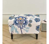 Highdi Ottoman Cover Rectangle Polyester Spandex, Stretch Footstool Slipcover,Stool Protector Cover with Elastic Bottom,Removable Washable Dustproof Footrest Pouffe Covers (blue purple flower,1pc)