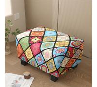 Highdi Ottoman Cover Rectangle Stretch Floral Print Footstool Slipcover with Elastic Bottom, Removable Washable Pouffe Cover Footrest Stool Cover for Living Room Bedroom (Mandala Lattice)