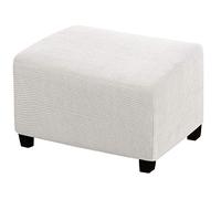 Highdi Ottoman Cover Rectangle, Stretch Jacquard Fabric Footstool Slipcover, Solid Color Stool Protector Cover with Elastic Bottom, Dustproof Removable Washable Footrest Pouffe Covers (White,XL)