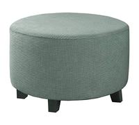 Highdi Ottoman Cover Round, Stretch Jacquard Fabric Footstool Slipcover, Solid Color Stool Protector Cover with Elastic Bottom, Dustproof Removable Washable Footrest Pouffe Covers (Pea green,S)