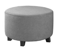 Highdi Ottoman Cover Round, Stretch Jacquard Fabric Footstool Slipcover, Solid Color Stool Protector Cover with Elastic Bottom, Dustproof Removable Washable Footrest Pouffe Covers (Light grey,XL)