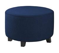 Highdi Ottoman Cover Round, Stretch Jacquard Fabric Footstool Slipcover, Solid Color Stool Protector Cover with Elastic Bottom, Dustproof Removable Washable Footrest Pouffe Covers (Navy blue,S)