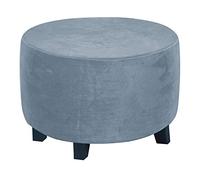Highdi Ottoman Cover Round, Stretch Luxury Velvet Footstool Slipcover, Solid Color Stool Protector Cover with Elastic Bottom, Dustproof Removable Washable Footrest Pouffe Covers (Grey blue,XL)