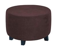 Highdi Ottoman Cover Round, Stretch Luxury Velvet Footstool Slipcover, Solid Color Stool Protector Cover with Elastic Bottom, Dustproof Removable Washable Footrest Pouffe Covers (Brown,XL)