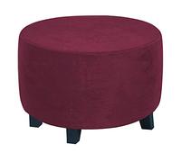 Highdi Ottoman Cover Round, Stretch Luxury Velvet Footstool Slipcover, Solid Color Stool Protector Cover with Elastic Bottom, Dustproof Removable Washable Footrest Pouffe Covers (Burgundy red,S)