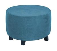 Highdi Ottoman Cover Round, Stretch Luxury Velvet Footstool Slipcover, Solid Color Stool Protector Cover with Elastic Bottom, Dustproof Removable Washable Footrest Pouffe Covers (Peacock blue,S)