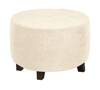 Highdi Ottoman Cover Round, Stretch Luxury Velvet Footstool Slipcover, Solid Color Stool Protector Cover with Elastic Bottom, Dustproof Removable Washable Footrest Pouffe Covers (Cream,S)
