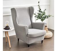 Highdi Plain Jacquard Wingback Chair Armchair Covers 2-Piece High Stretch Wing Chair Slipcover, Removable Armchair Cover Furniture Protector for Livingroom Bedroom (Light Grey)