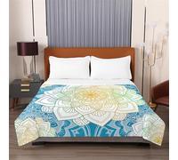 Highdi Quilted Bedspreads, Mandala Print Lightweight Bedspread Coverlet for All Season, Soft Bed Throws Quilted, Washable Summer Patchwork Quilt King Single Double (Turquoise,150x200cm)