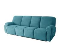 Highdi Recliner Covers with Pockets, Solid Color Corn Fleece Recliner Chair Slipcovers, Polyester Spandex Furniture Protector, Non Slip Armchair Sofa Cover for Living Room (4 seater,turquoise blue)