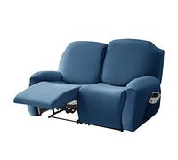 Highdi Recliner Covers with Pockets, Solid Color Velvet Recliner Chair Slipcovers, Polyester Spandex Furniture Protector, Non Slip Armchair Sofa Cover for Living Room (Royal blue,2 seater)