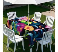 Highdi Rectangle Tablecloth with Parasol Hole, Outdoor Garden Tablecloth with Umbrella Hole Waterproof Non-Slip Tablecloth with Zipper Protector (305x152cm,Spring Flower 1)
