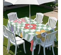Highdi Rectangle Tablecloth with Parasol Hole, Outdoor Garden Tablecloth with Umbrella Hole Waterproof Non-Slip Tablecloth with Zipper Protector for Home Picnic Patio Dining (Cute Motif 7,259x152cm)