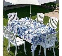 Highdi Rectangle Tablecloth with Parasol Hole, Outdoor Garden Tablecloth with Umbrella Hole Waterproof Non-Slip Tablecloth with Zipper Protector for Home Picnic Patio Dining (Classic 6,259x152cm)