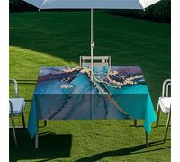 Highdi Rectangle Tablecloth with Parasol Hole, Outdoor Garden Tablecloth with Umbrella Hole Waterproof Non-Slip Tablecloth with Zipper Protector (Green Marble 10,213x152cm)