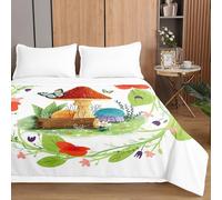 Highdi Reversible Bed Throws Quilted Bedspreads, Floral Mushroom Lightweight Patchwork Quilt Comforter Single Double, Cotton Throw Summer Quilt,Quilted Blanket for Seasons (Butterfly,220x240cm)