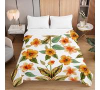 Highdi Reversible Bed Throws Quilted Bedspreads,Tropical Floral Lightweight Patchwork Quilt Comforter Single Double,Cotton Throw Summer Quilt,Quilted Blanket for Seasons (Leaves,130x150cm)