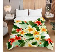 Highdi Reversible Bed Throws Quilted Bedspreads,Tropical Floral Lightweight Patchwork Quilt Comforter Single Double,Cotton Throw Summer Quilt,Quilted Blanket for Seasons (Green Leaves,200x230cm)
