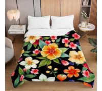 Highdi Reversible Bed Throws Quilted Bedspreads,Tropical Floral Lightweight Patchwork Quilt Comforter Single Double,Cotton Throw Summer Quilt,Quilted Blanket for Seasons (Florals,130x150cm)