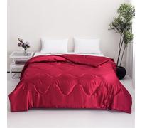 Highdi Reversible Bed Throws Simple Solid Color Cool Satin Quilted Bedspreads, Patchwork Quilt Comforter Single Double, Throw Summer Quilt, Quilted Blanket for All Seasons (Red,230x280cm)