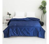 Highdi Reversible Bed Throws Solid Color Satin Quilted Bedspreads, Lightweight Patchwork Quilt Comforter Single Double, Throw Summer Quilt, Quilted Blanket for All Seasons (Navy Blue,120x150cm)