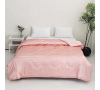 Highdi Reversible Bed Throws Solid Color Satin Quilted Bedspreads, Lightweight Patchwork Quilt Comforter Single Double, Throw Summer Quilt, Quilted Blanket for All Seasons (Pink,135x200cm)