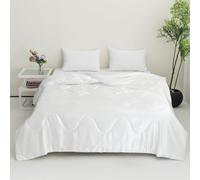 Highdi Reversible Bed Throws Solid Color Satin Quilted Bedspreads, Lightweight Patchwork Quilt Comforter Single Double, Throw Summer Quilt, Quilted Blanket for All Seasons (White,200x200cm)