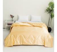 Highdi Reversible Bed Throws Solid Color Satin Quilted Bedspreads, Lightweight Patchwork Quilt Comforter Single Double, Throw Summer Quilt, Quilted Blanket for All Seasons (Yellow,155x220cm)