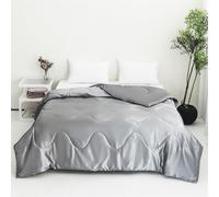 Highdi Reversible Bed Throws Solid Color Satin Quilted Bedspreads, Lightweight Patchwork Quilt Comforter Single Double, Throw Summer Quilt, Quilted Blanket for All Seasons (Gray,150x200cm)