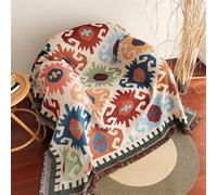 Highdi Reversible Throw for Sofa Large, Retro Pastoral Style Sofa Throws Weaving Blanket, Decorative Throw Blanket with Fringe, Nap Blanket for Chair Settees Couch Sofa (Geometric,90x90cm)