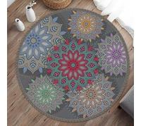 Highdi Round Area Rugs Living Room, Soft Fluffy Carpet Mat for Bedroom Circle Area Rug Non Slip Elegant Retro Floor Rug Bedside Rug for Kitchen Home Decor Floor Mat (120cm,Mandala)