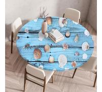 Highdi Round Table Cover with Elastic, 3D Printing Circle Table Cloth Fitted Stretch Fitted Tablecloth Non-Slip Protector Washable for Holiday Party Gathering Decor (Wood grain conch 2,140cm)