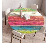 Highdi Round Table Cover with Elastic, 3D Printing Circle Table Cloth Fitted Stretch Fitted Tablecloth Non-Slip Protector Washable for Holiday Party Gathering Decor (Wooden board 4,110cm)