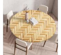Highdi Round Table Cover with Elastic, 3D Printing Circle Table Cloth Fitted Stretch Fitted Tablecloth Non-Slip Protector Washable for Holiday Party Gathering Decor (Straw weaving 6,70cm)