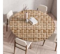 Highdi Round Table Cover with Elastic, 3D Printing Circle Table Cloth Fitted Stretch Fitted Tablecloth Non-Slip Protector Washable for Holiday Party Gathering Decor (Straw weaving 8,110cm)