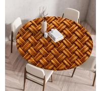 Highdi Round Table Cover with Elastic, 3D Printing Circle Table Cloth Fitted Stretch Fitted Tablecloth Non-Slip Protector Washable for Holiday Party Gathering Decor (Bamboo weaving E,140cm)