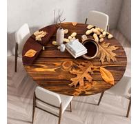 Highdi Round Table Cover with Elastic, 3D Printing Circle Table Cloth Fitted Stretch Fitted Tablecloth Non-Slip Protector Washable for Holiday Party Gathering Decor (Coffee leaves,140cm)