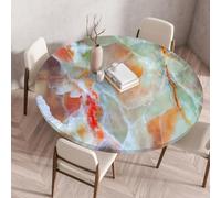 Highdi Round Table Cover with Elastic, 3D Printing Circle Table Cloth Fitted Stretch Fitted Tablecloth Non-Slip Protector Washable for Holiday Party Gathering Decor (Stone Print B,140cm)