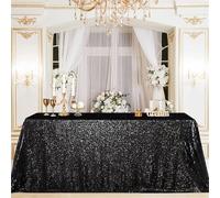 Highdi Sequin Table Cloth Party, Glitter Glossy Table Cloth Rectangular Washable Satin Tablecloth Protector for Party Wedding Hotels Banquet Celebration Decoration (Black,130 * 130cm)