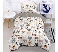 Highdi Single Duvet Cover Set Animal Printed, White Brown Dog Printed Single Bedding Set with 1 Pillow Case, Reversible 2 Side Kids Duvet Cover -135 x 200cm