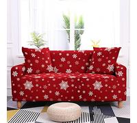 Highdi Slipcover Sofa Cover 1 2 3 4 Seat, Christmas Stretch Elastic Fabric Washable 3D Winter Snowflake Armchair Couch Cover Protector Cover Decor for Leather Sofas Loveseat (4 seater,Red)