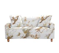 Highdi Slipcover Sofa Cover 1 2 3 4 Seat, Marble Printed Stretch Elastic Fabric Washable Armchair Couch Cover Protector Cover Decor for Leather Sofas Loveseat (White Gold,2 seater)