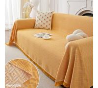 Highdi Sofa Throws Large, Extra Large Throws for Settees, Nordic Style Versatile Woven Soft Throw Blanket with Tassels for Settees Couch Armchair Sofa Bed (180x230cm,Yellow)
