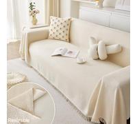 Highdi Sofa Throws Large, Extra Large Throws for Settees, Nordic Style Versatile Woven Soft Throw Blanket with Tassels for Settees Couch Armchair Sofa Bed (180x300cm,Cream White)