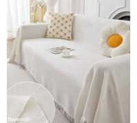 Highdi Sofa Throws Large, Extra Large Throws for Settees, Nordic Style Versatile Woven Soft Throw Blanket with Tassels for Settees Couch Armchair Sofa Bed (180x180cm,White)