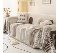 Highdi Sofa Throws Large, Extra Large Throws for Settees Versatile Chic Line Woven Soft Throw Blanket with Tassels for Settees Couch Sofa Bed and Armchair (180x340cm,Brown)
