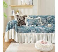 Highdi Sofa Throws Large, Retro Extra Large Throws For Settees with Skirt, Vintage Flower Throws For Sofas Large Versatile Soft Throw Blanket for Settees Couch Sofa Bed (180x260cm,Blue)